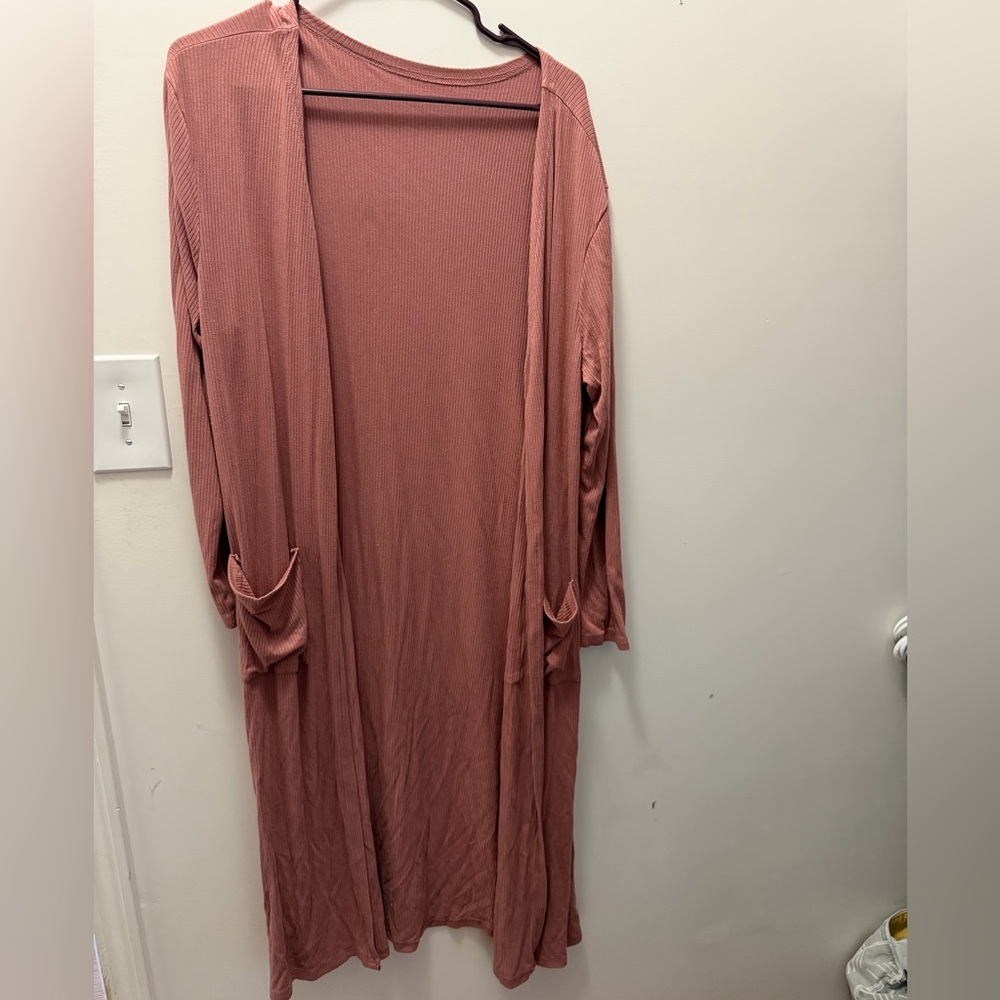 SHEIN Dusty Rose Long Open-Front Cardigan